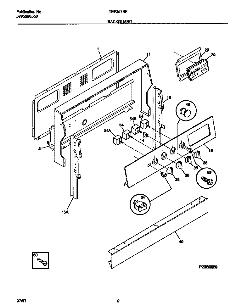 BACKGUARD Diagram and Parts List for TEF357BFDB  Tappan Range