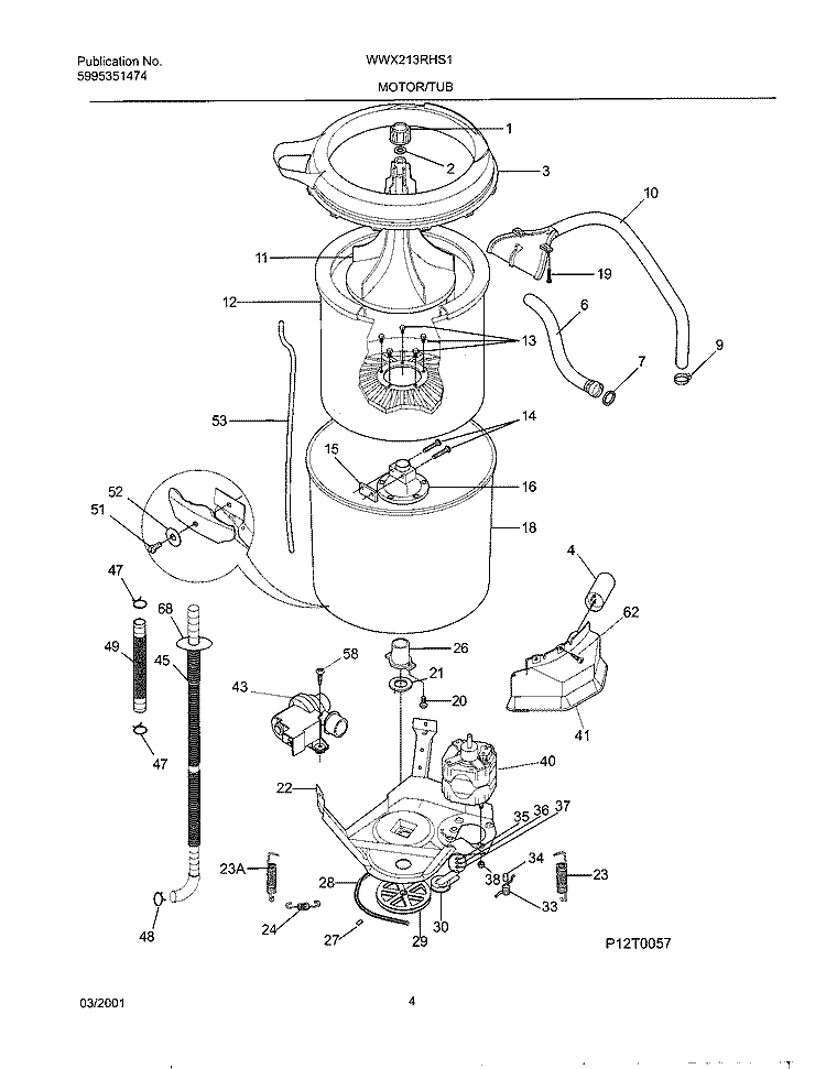 WSHR MTR, HOSE Diagram and Parts List for WWX213RHS1  Westinghouse Washer