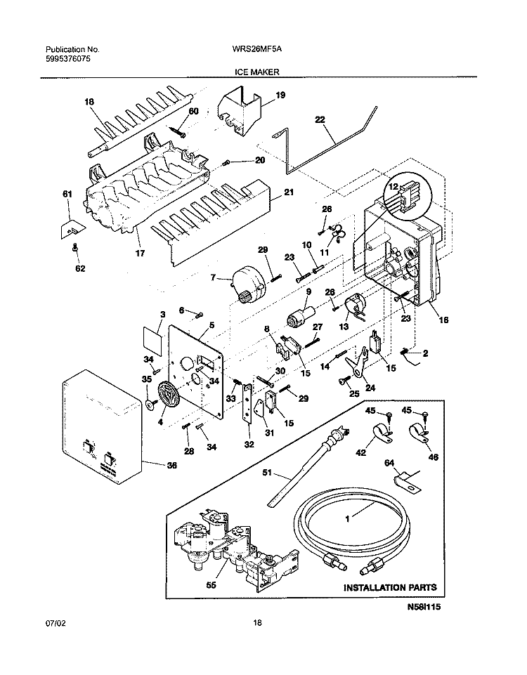 ICE MAKER Diagram and Parts List for WRS26MF5AQ4  Westinghouse Refrigerator
