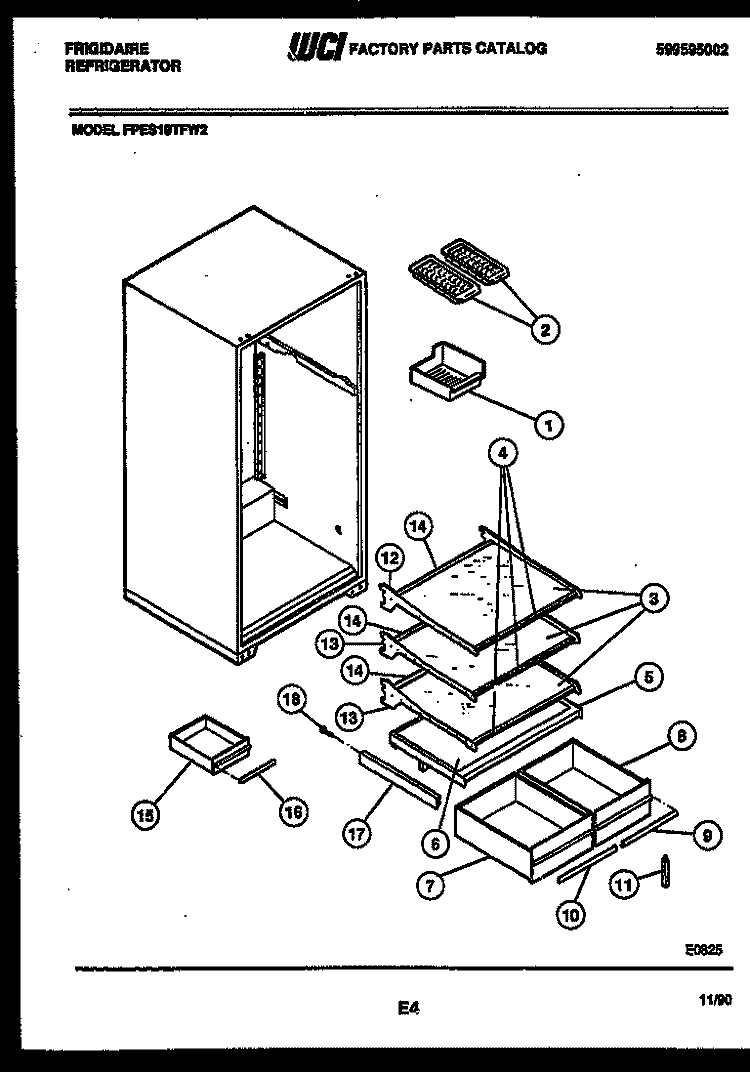SHELVES AND SUPPORTS Diagram and Parts List for FPES19TFF2  Frigidaire Refrigerator