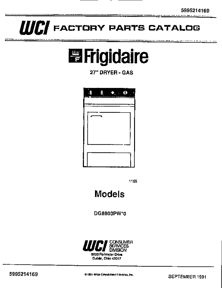 COVER Diagram and Parts List for DG8800PW0  Frigidaire Dryer