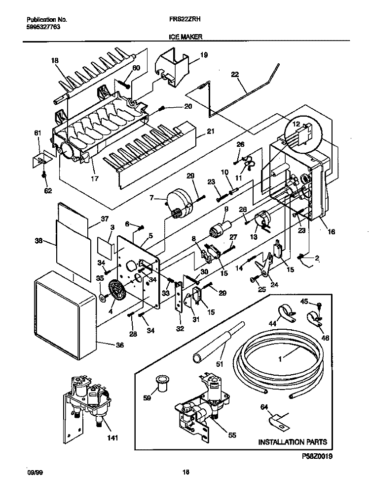 ICE MAKER Diagram and Parts List for FRS22ZRHD2  Frigidaire Refrigerator