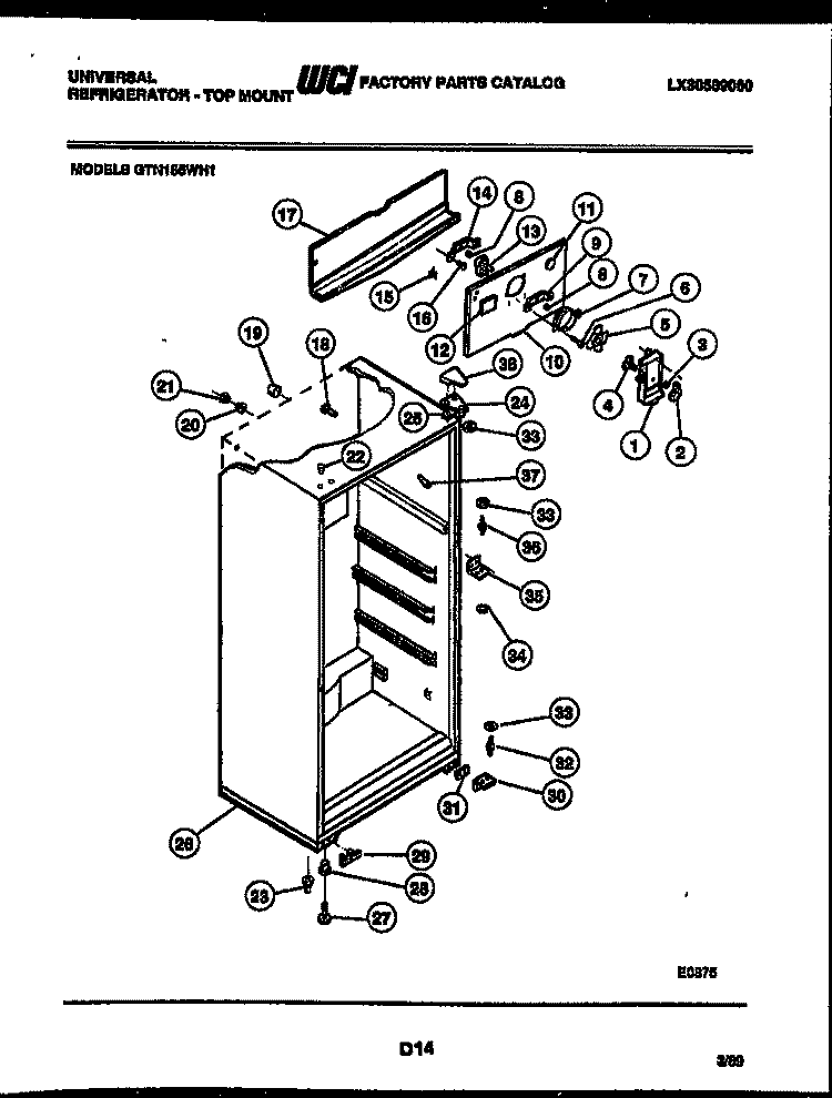 CABINET PARTS Diagram and Parts List for GTN155HH1  Frigidaire Refrigerator