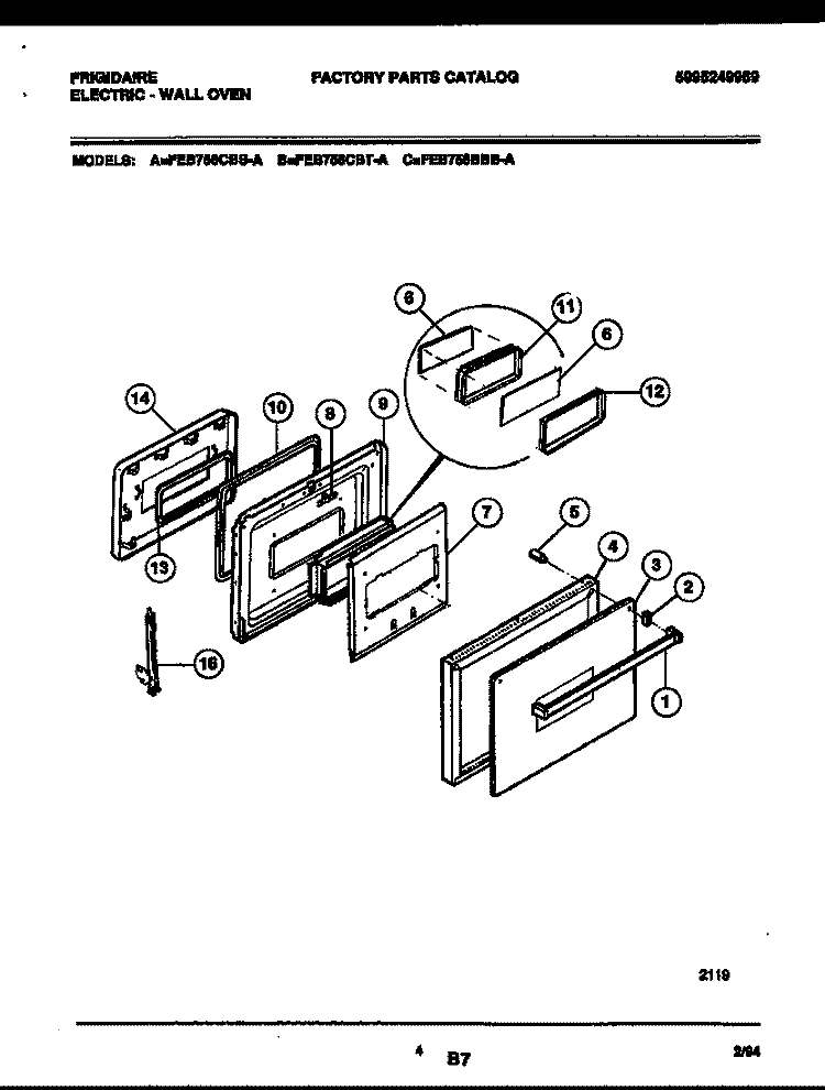 DOOR PARTS Diagram and Parts List for FEB756BBBA  Frigidaire Wall Oven