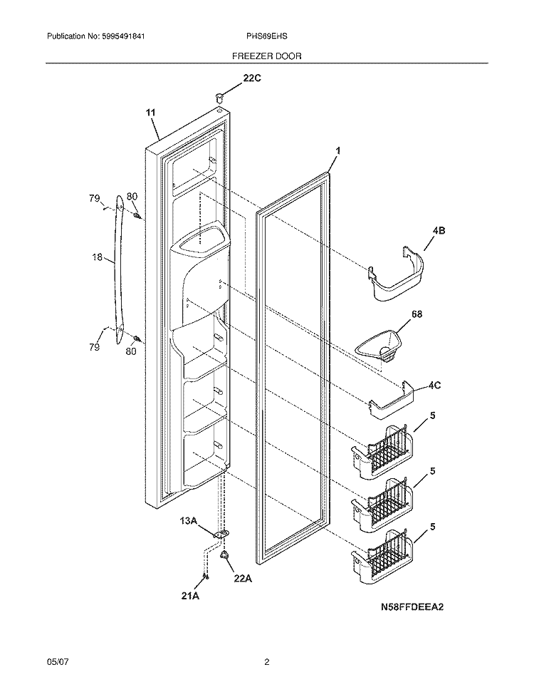 FREEZER DOOR Diagram and Parts List for PHS69EHSS1  Frigidaire Refrigerator