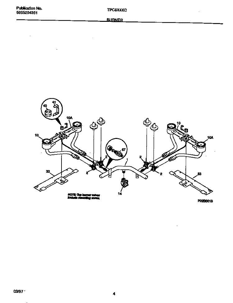 BURNER Diagram and Parts List for TPC6X4XCD3  Tappan Cooktop