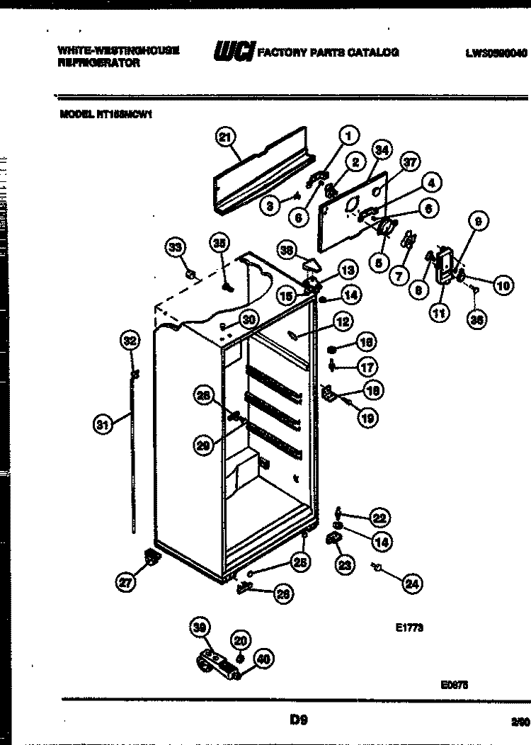 CABINET PARTS Diagram and Parts List for RT155MCD1  Frigidaire Refrigerator