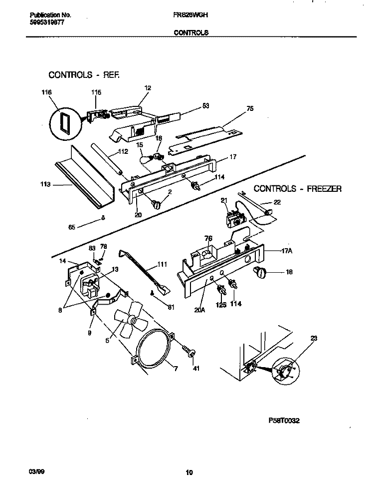 CONTROLS Diagram and Parts List for FRS26WGHW0  Frigidaire Refrigerator