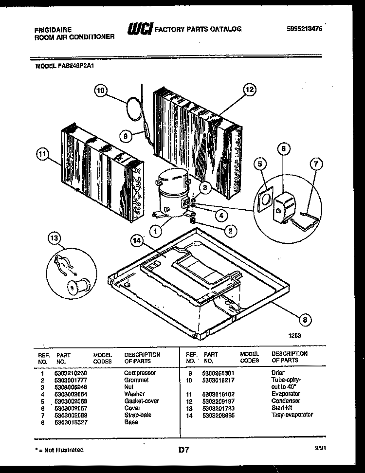 SYSTEM PARTS Diagram and Parts List for FAS249P2A1  Frigidaire Air Conditioner