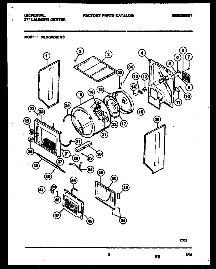 CABINET AND COMPONENT PARTS Diagram and Parts List for MLXG62RBW0  Tappan Washer Dryer Combo