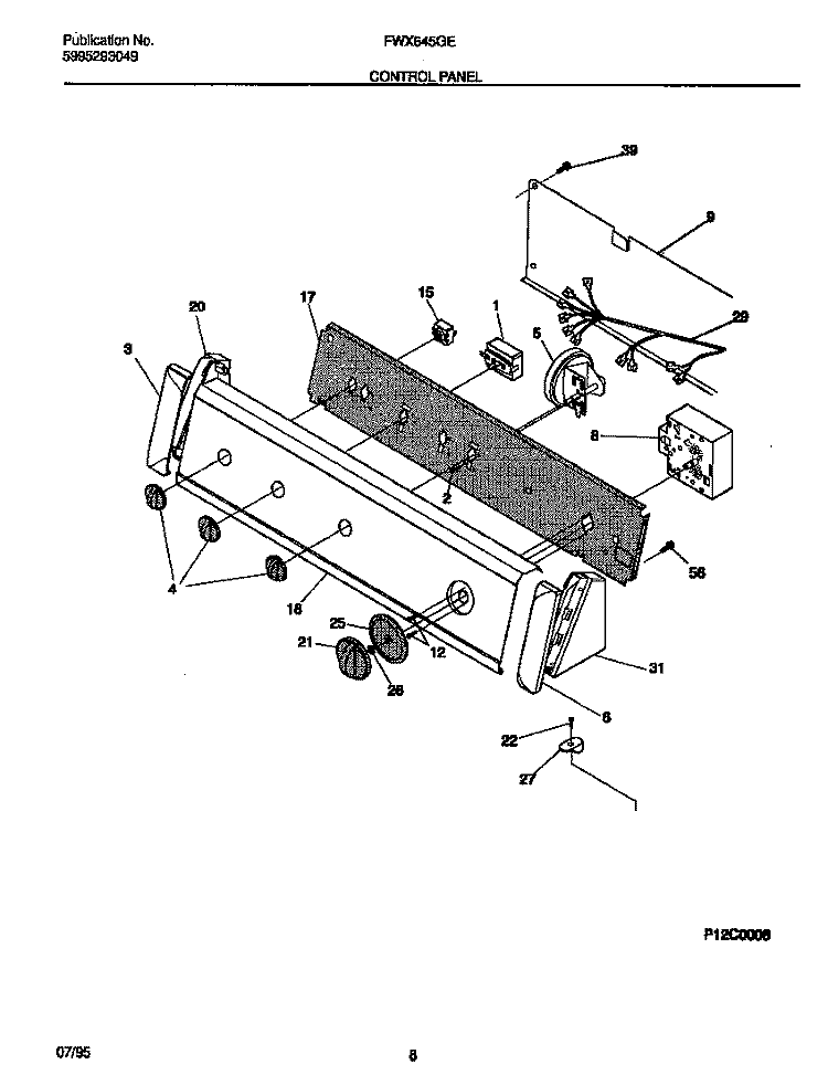 CONTROL PANEL Diagram and Parts List for FWX645GES1  Frigidaire Washer