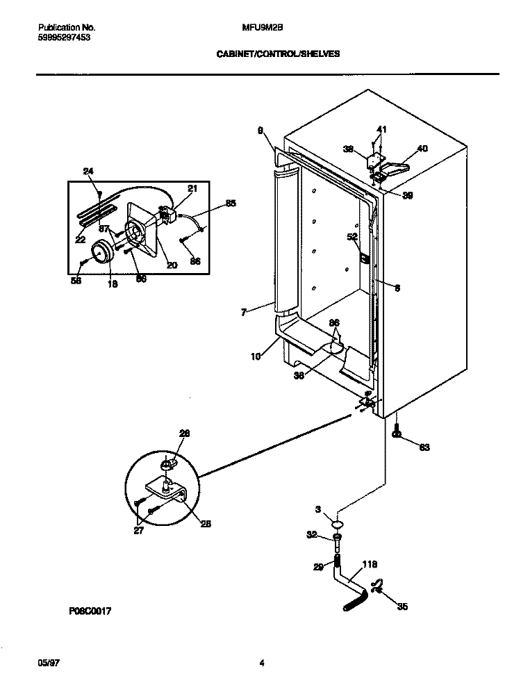 CABINET / CONTROL / SHELVES Diagram and Parts List for MFU09M2BW4  Frigidaire Freezer