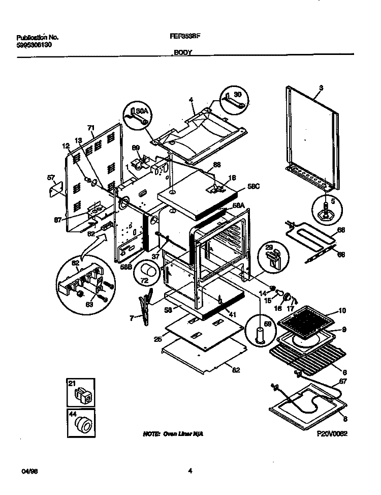BODY Diagram and Parts List for FEF353BFDB  Frigidaire Range