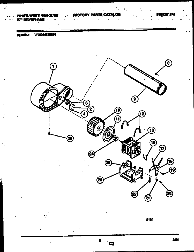BLOWER AND DRIVE PARTS Diagram and Parts List for WDG646RBSW0  Frigidaire Dryer