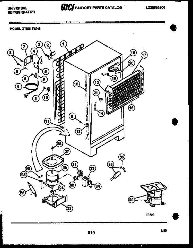 SYSTEM AND AUTOMATIC DEFROST PARTS Diagram and Parts List for GTN217AH2  Frigidaire Refrigerator