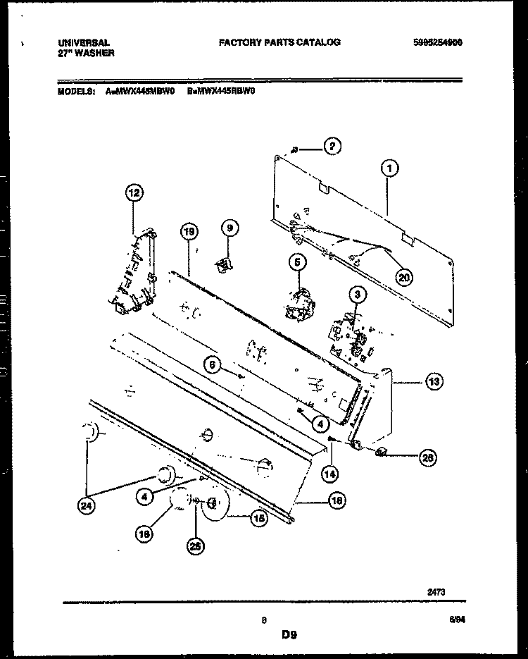 CONSOLE AND CONTROL PARTS Diagram and Parts List for MWX445MBWO  Frigidaire Washer