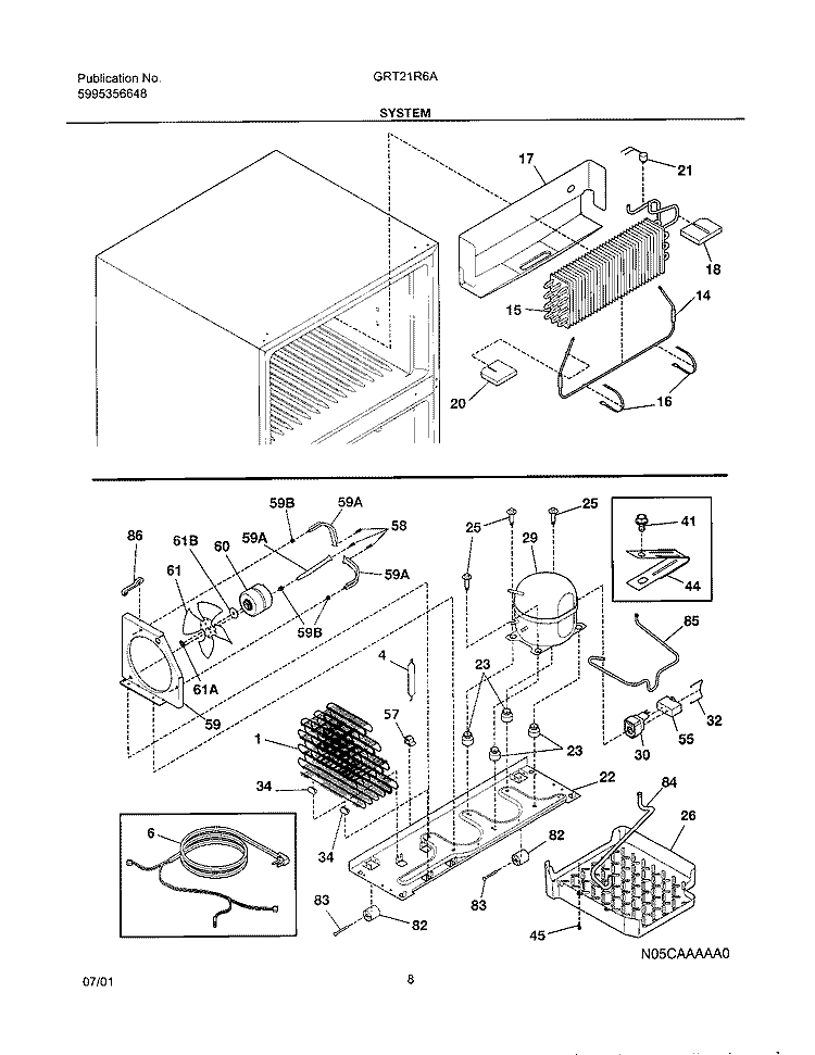 SYSTEM Diagram and Parts List for GRT21R6AW1  Gibson Refrigerator