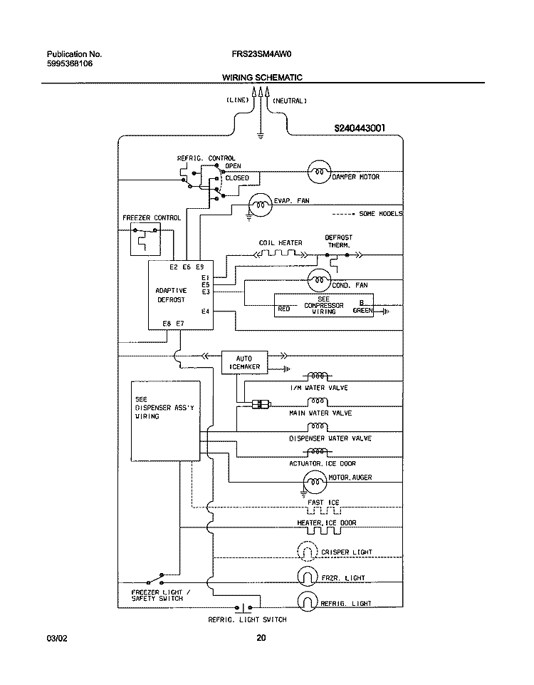 WIRING SCHEMATIC Diagram and Parts List for FRS23SM4AW0  Frigidaire Refrigerator