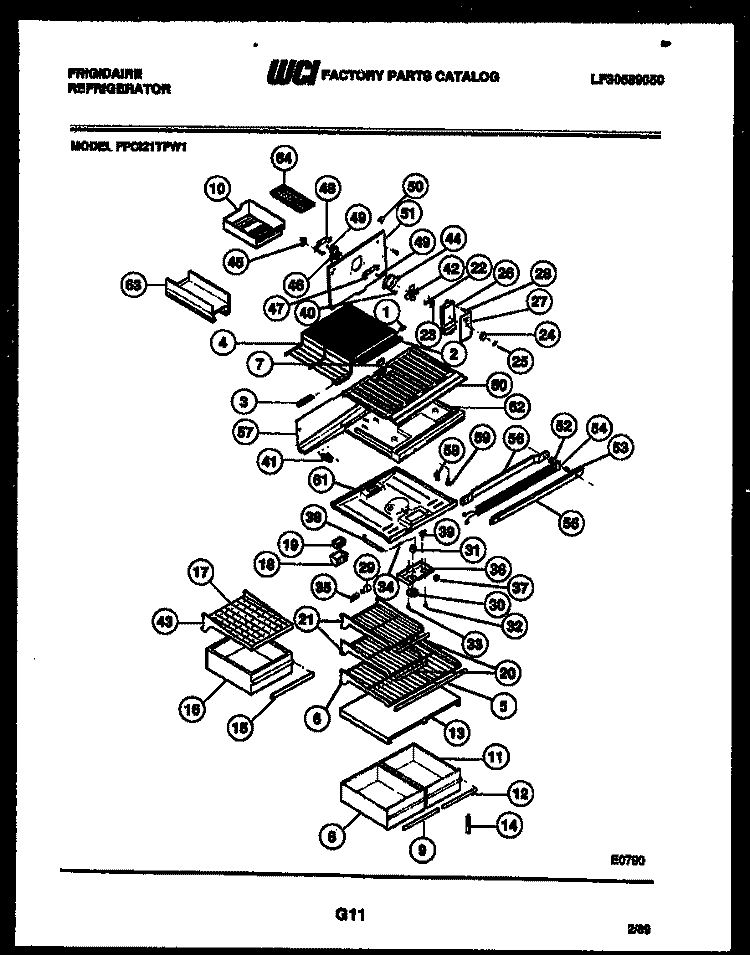 SHELVES AND SUPPORTS Diagram and Parts List for FPCI21TFA1  Frigidaire Refrigerator