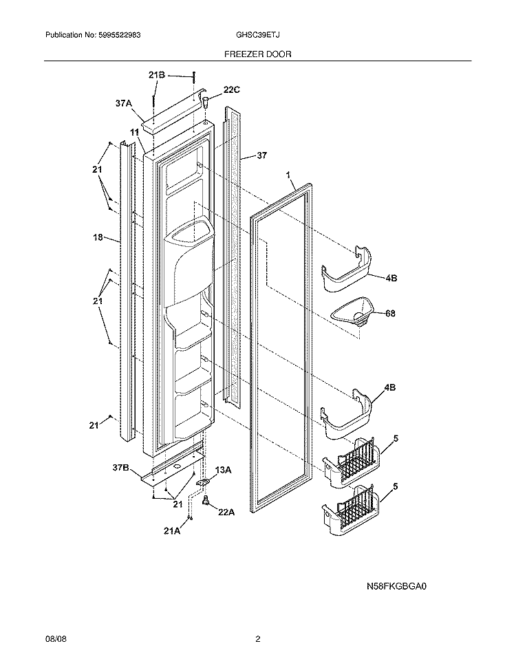 FREEZER DOOR Diagram and Parts List for GHSC39ETJS2  Frigidaire Refrigerator