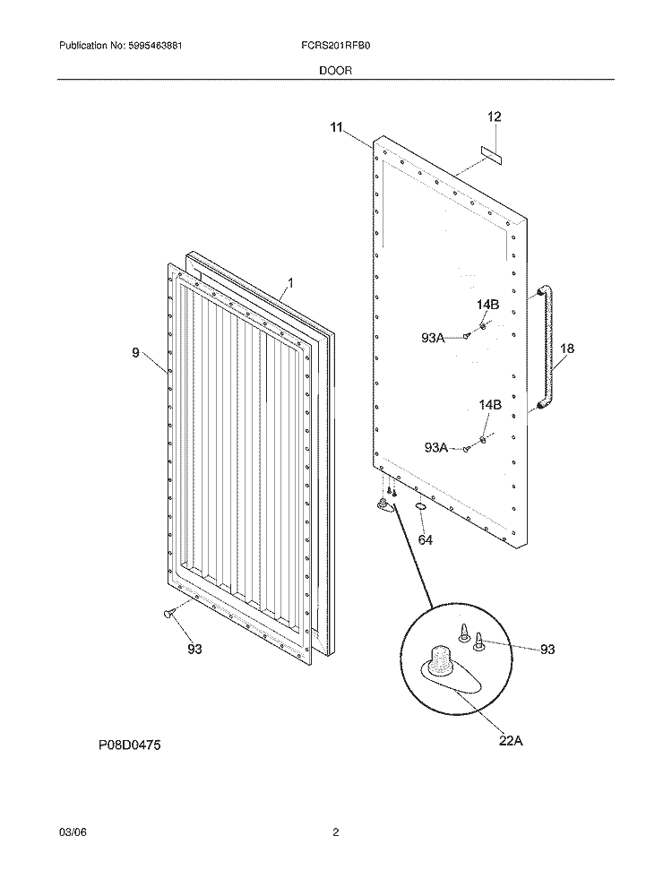 DOOR Diagram and Parts List for FCRS201RFB0  Frigidaire Refrigerator