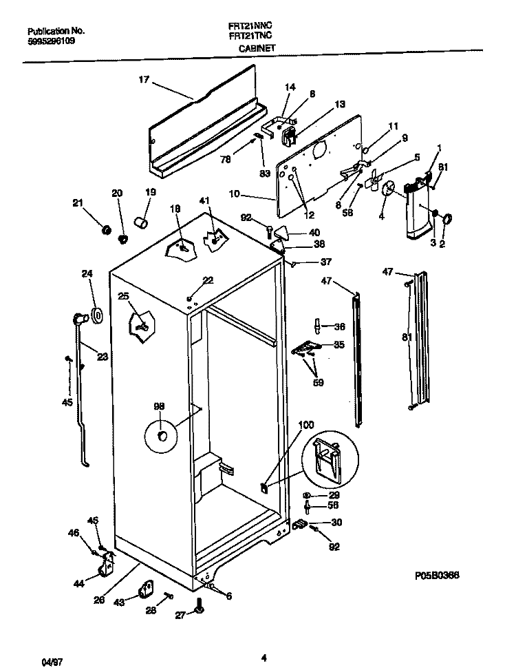 CABINET Diagram and Parts List for FRT21NNCW5  Frigidaire Refrigerator