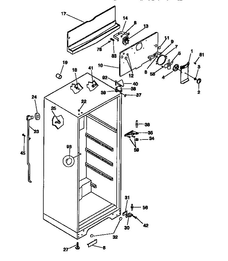 CABINET, FAN ASSY Diagram and Parts List for PRT173MCD4  Frigidaire Refrigerator