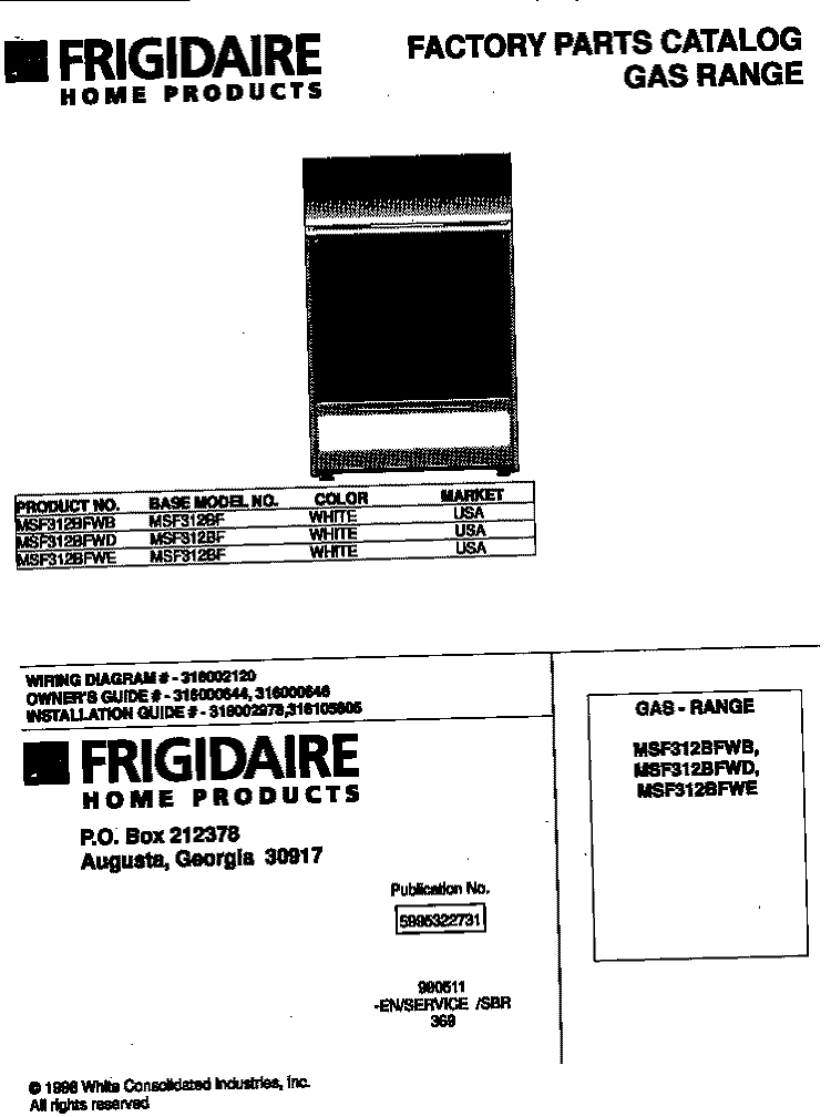 COVER Diagram and Parts List for MSF312BFWD  Frigidaire Range