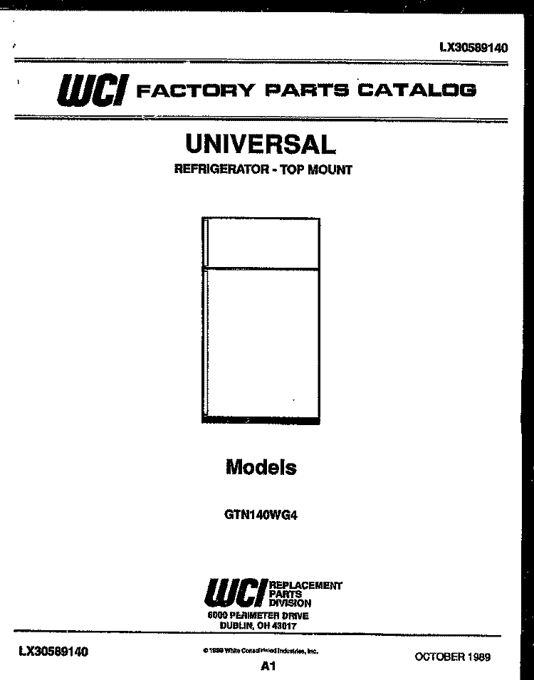 COVER Diagram and Parts List for GTN140WGD4  Frigidaire Refrigerator