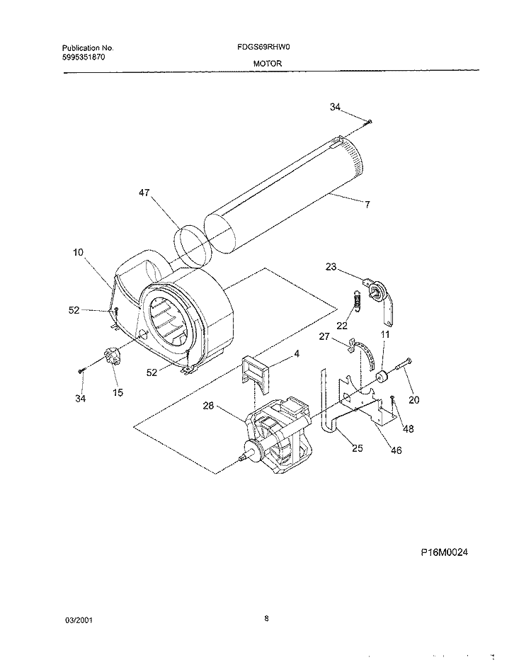 MOTOR, BLOWER Diagram and Parts List for FDGS69RHW0  Frigidaire Dryer