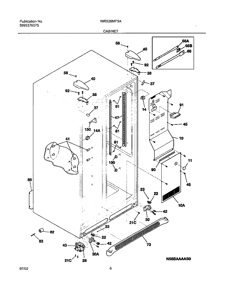 CABINET Diagram and Parts List for WRS26MF5AQ4  Westinghouse Refrigerator