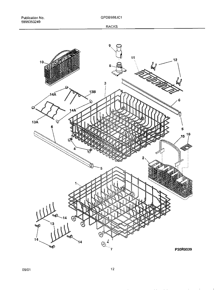 RACKS Diagram and Parts List for GPDB998JC1  Frigidaire Dishwasher