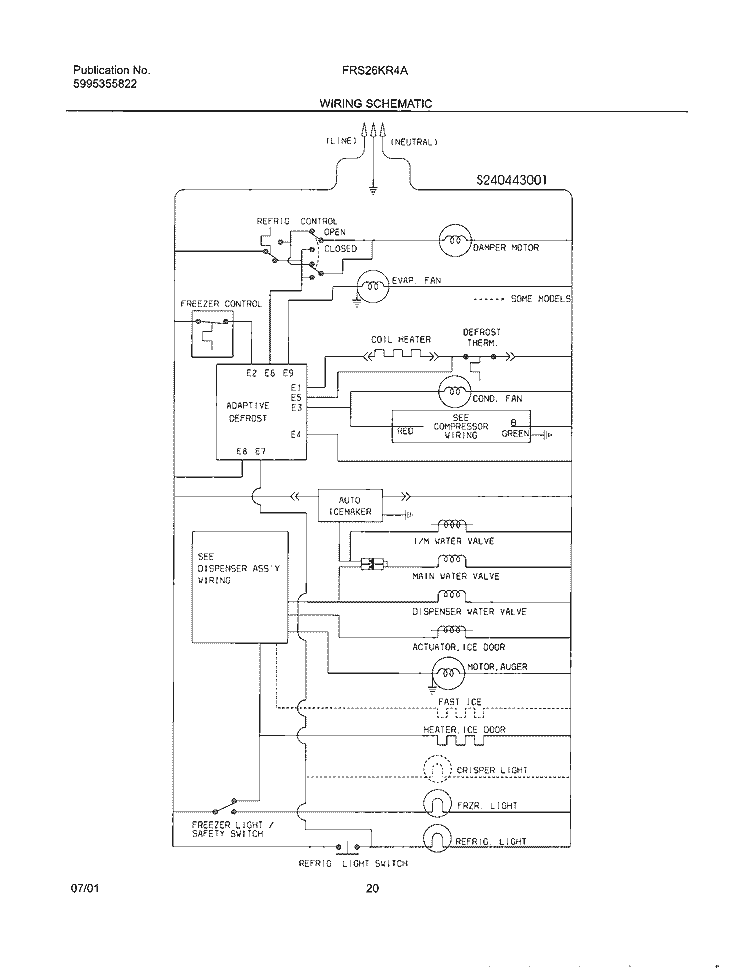 WIRING SCHEMATIC Diagram and Parts List for FRS26KR4AB1  Frigidaire Refrigerator