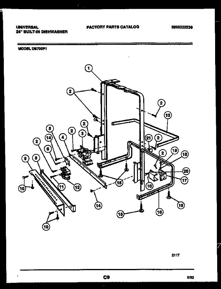 POWER DRY AND MOTOR PARTS Diagram and Parts List for DB700P1  Frigidaire Dishwasher