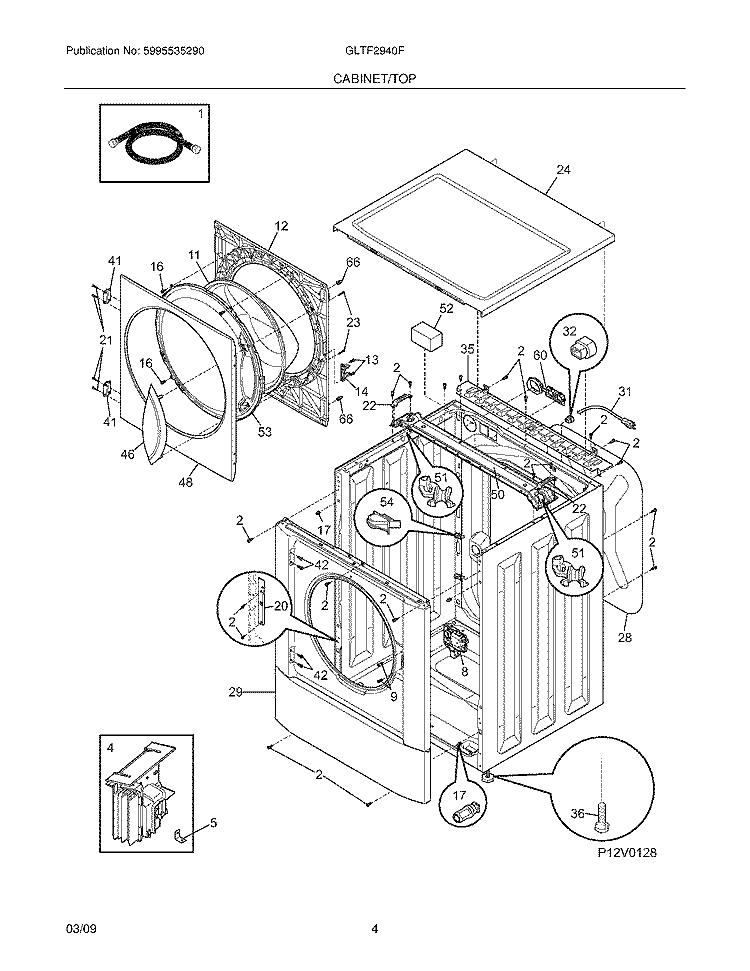 CABINET/TOP Diagram and Parts List for GLTF2940FS2  Frigidaire Washer