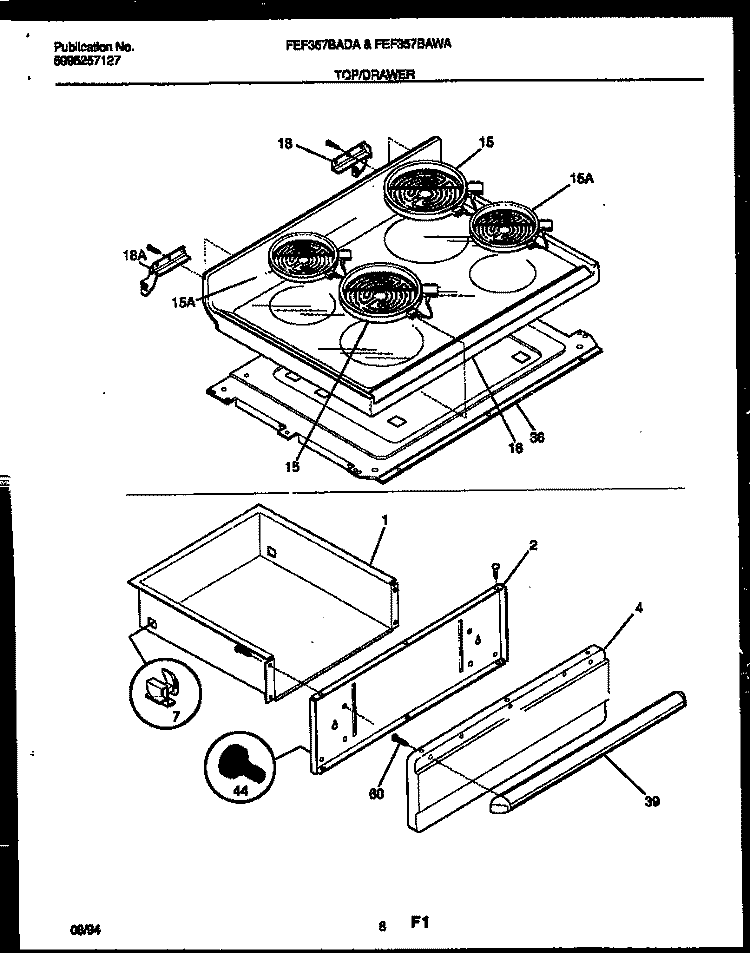 COOKTOP AND DRAWER PARTS Diagram and Parts List for FEF357BADB  Frigidaire Range