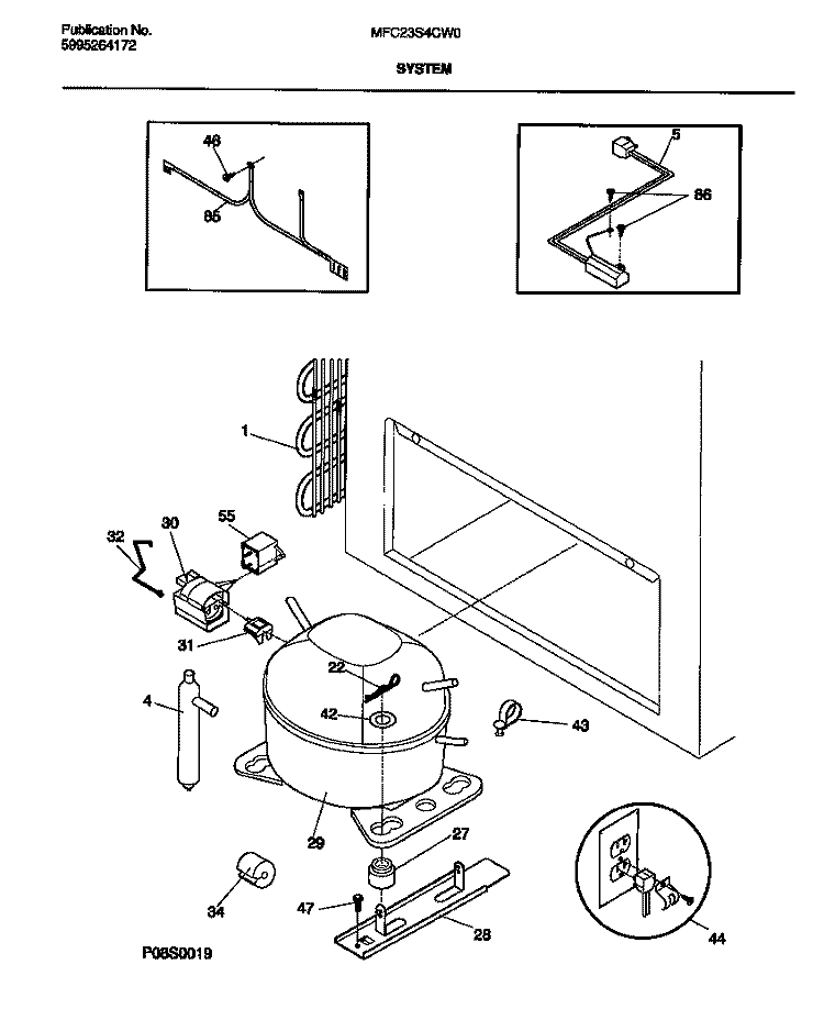 SYSTEM Diagram and Parts List for MFC23S4CW0  Frigidaire Freezer