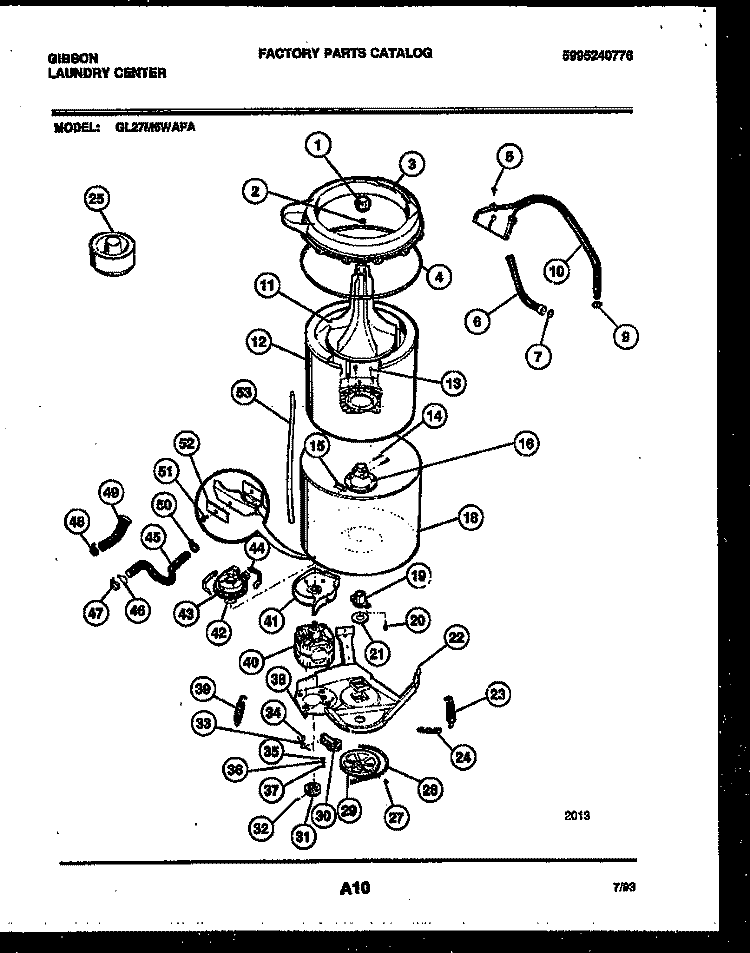 TUB DETAIL Diagram and Parts List for GL27M6WAFA  Gibson Washer Dryer Combo