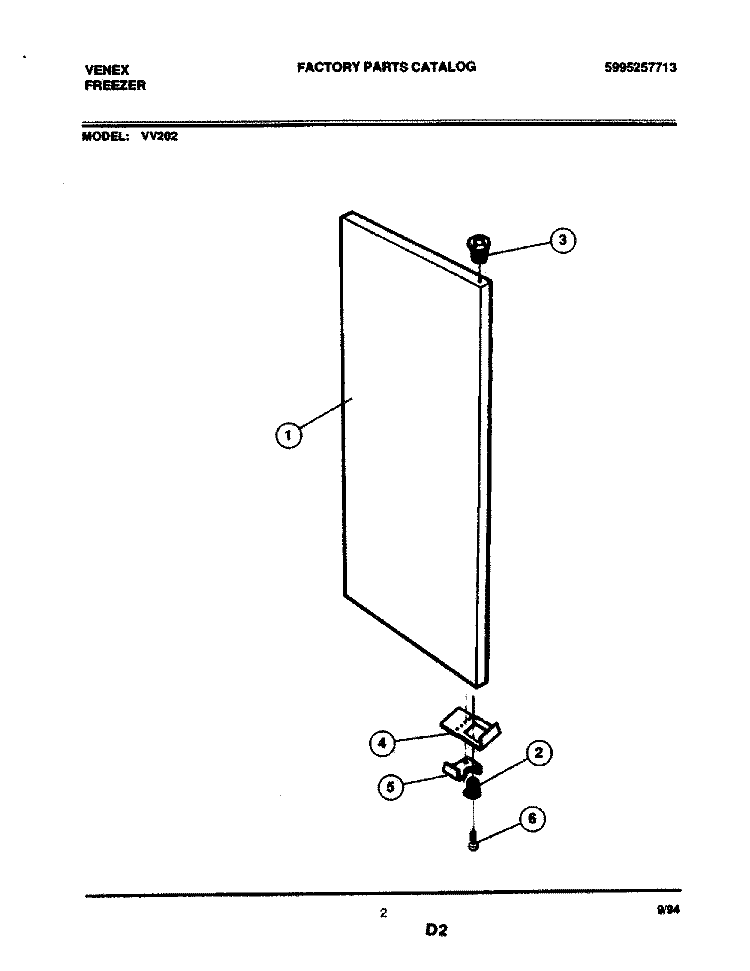 DOOR Diagram and Parts List for VV202  Frigidaire Freezer