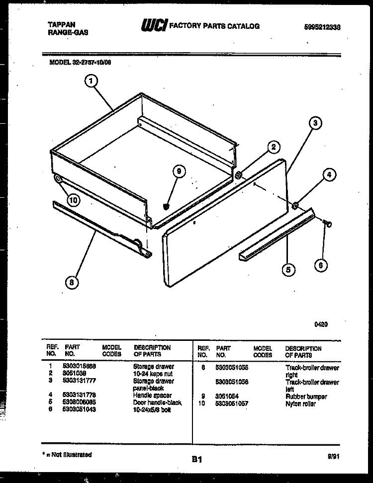 DRAWER PARTS Diagram and Parts List for 32-2757-00-06  Tappan Range