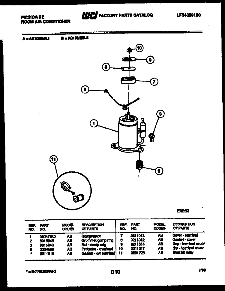 COMPRESSOR PARTS Diagram and Parts List for AS10ME5L2  Frigidaire Air Conditioner