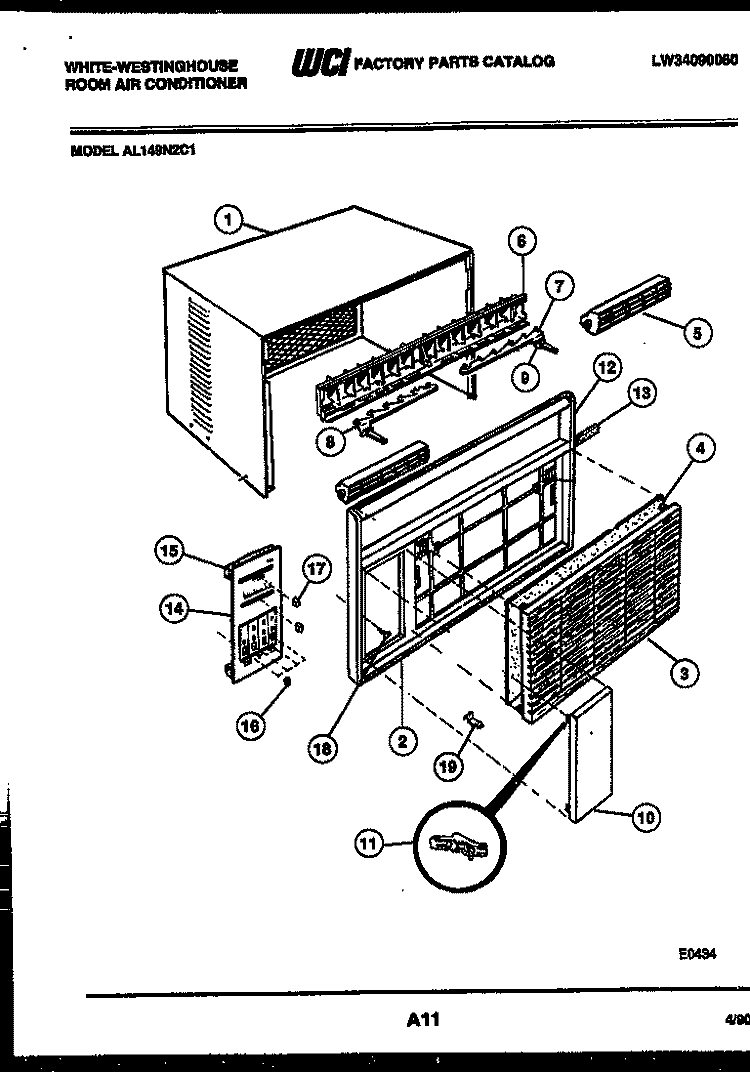 CABINET PARTS Diagram and Parts List for AL149N2C1  Frigidaire Air Conditioner