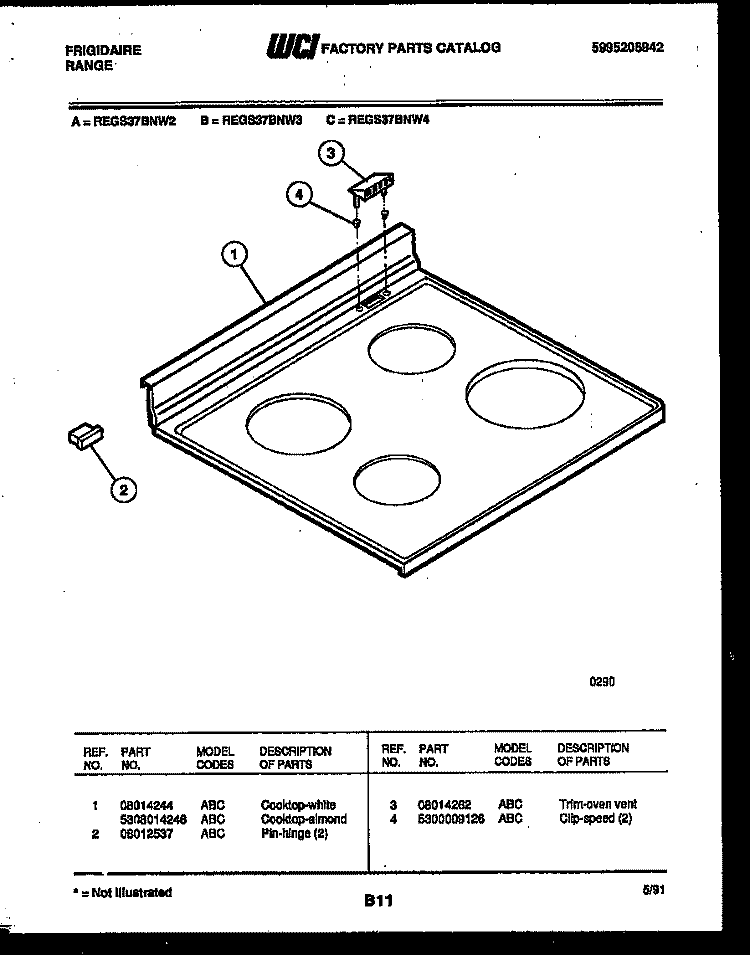 COOKTOP PARTS Diagram and Parts List for REGS37BNW2  Frigidaire Range
