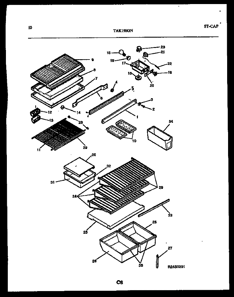 SHELVES AND SUPPORTS Diagram and Parts List for TAK190GN2D  Kelvinator Refrigerator