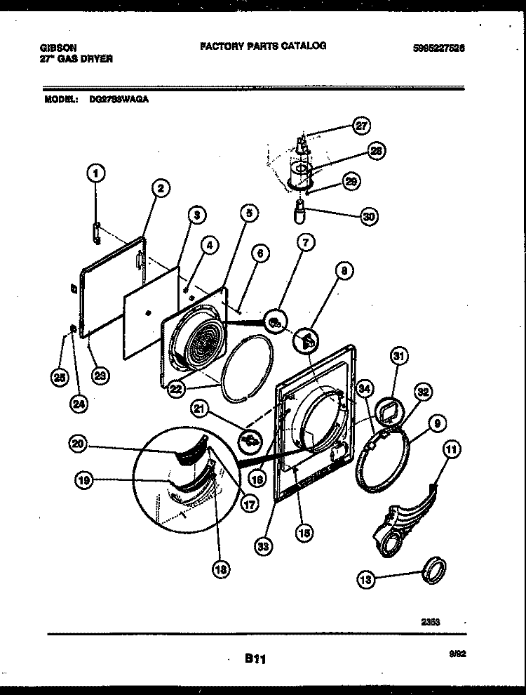 DOOR PARTS Diagram and Parts List for DG27S8WAGA  Gibson Dryer