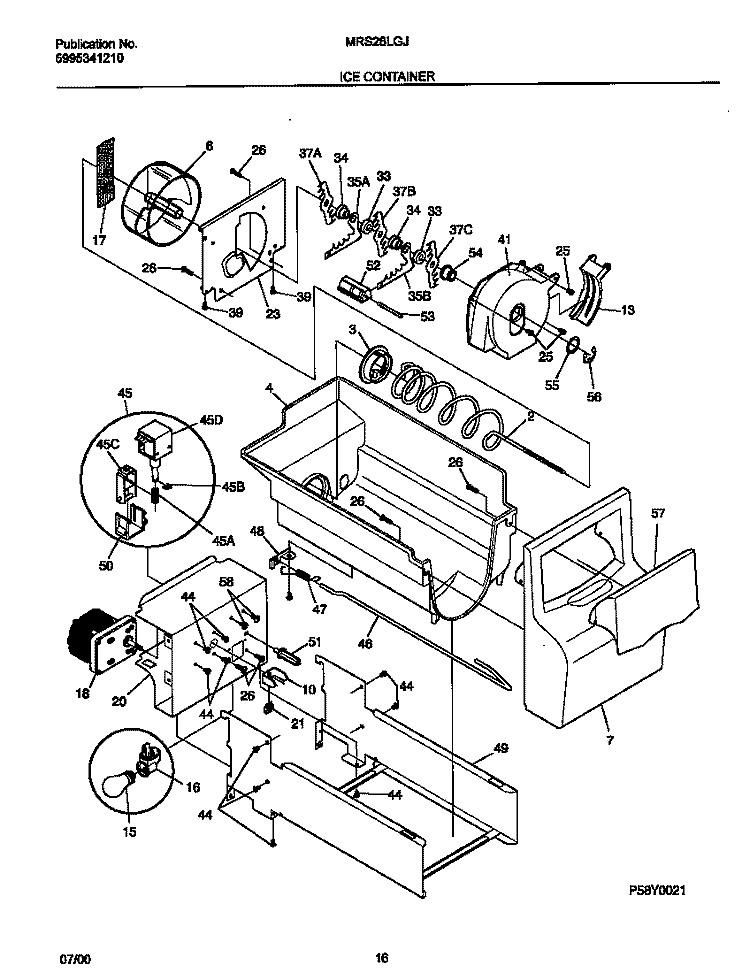 ICE CONTAINER Diagram and Parts List for MRS26LGJQ1  Frigidaire Refrigerator