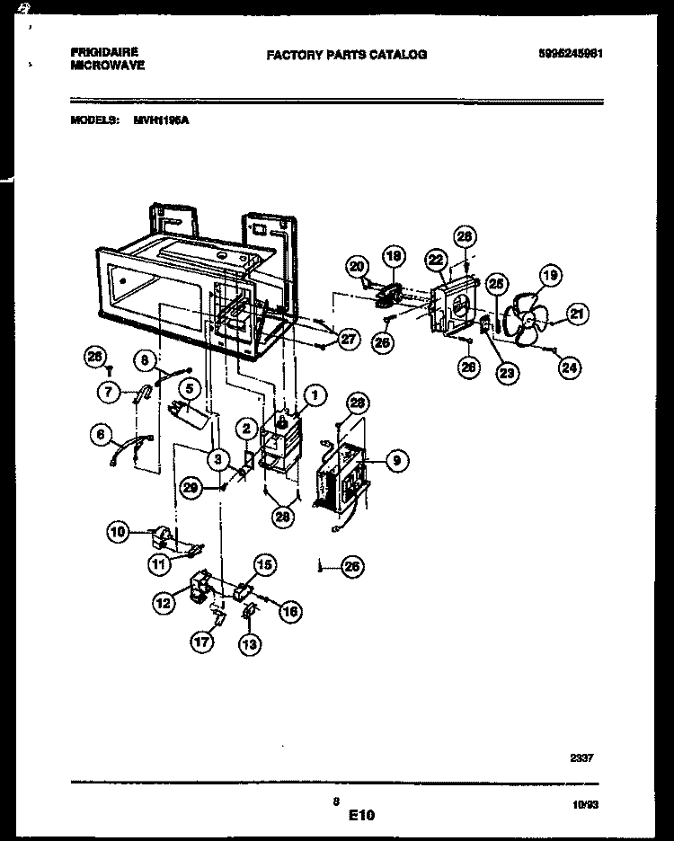 POWER CONTROL Diagram and Parts List for MVH1195A  Frigidaire Microwave