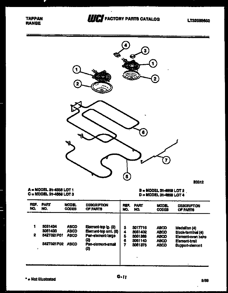 BROILER PARTS Diagram and Parts List for 31-4668-18-01  Tappan Range