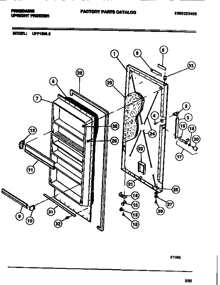 DOOR Diagram and Parts List for UFP19NL3  Frigidaire Freezer