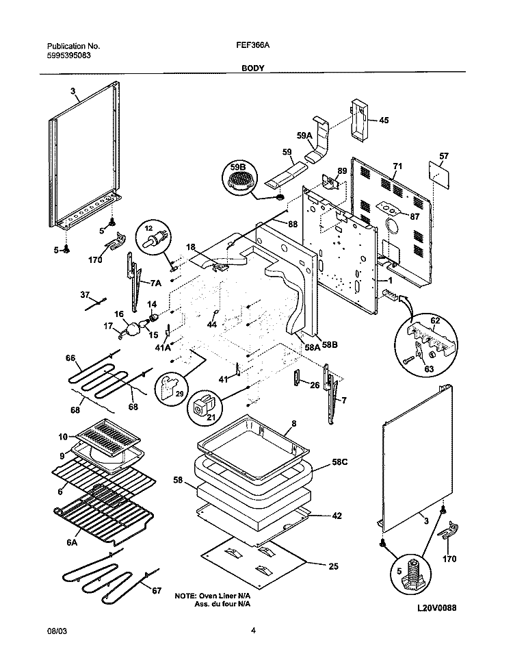 BODY Diagram and Parts List for FEF366ASG  Frigidaire Range